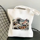 Сумка-тоут в японском стиле с волнистым принтом, сумки для покупок манги, сумки на плечо, Холщовая Сумка, повседневные складные женские сумки для покупок