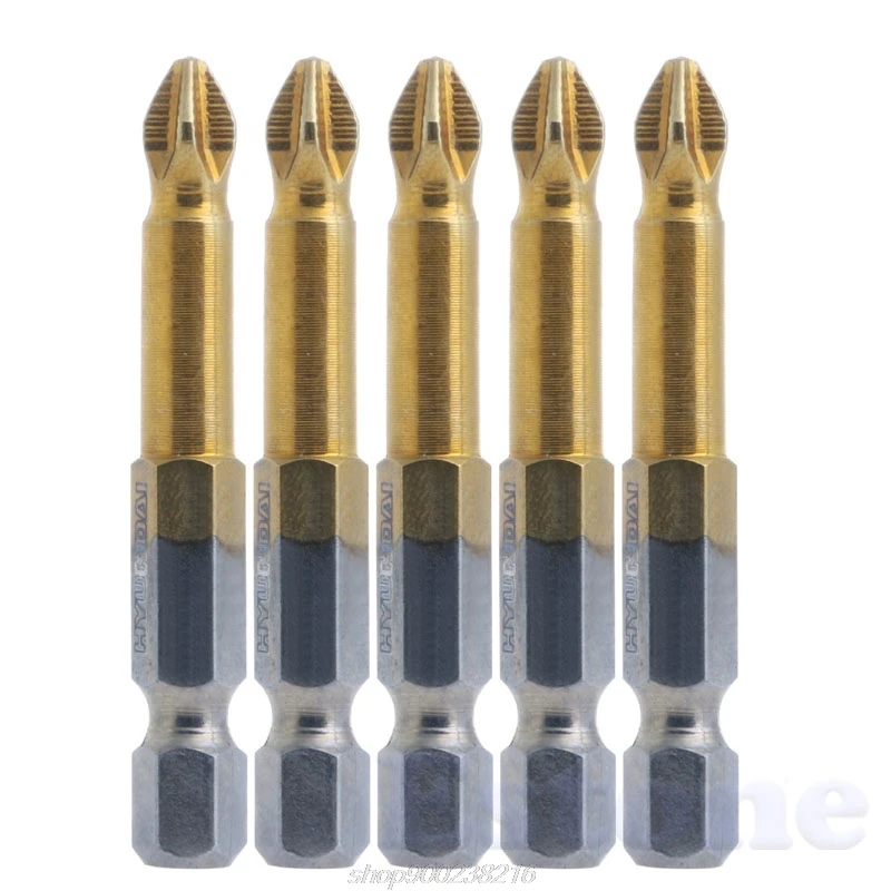 

5Pcs Titanium Coated 1/4" Hex Shank PH2 50mm Anti Slip Electric Screwdriver Bits J29 21 Dropshipping