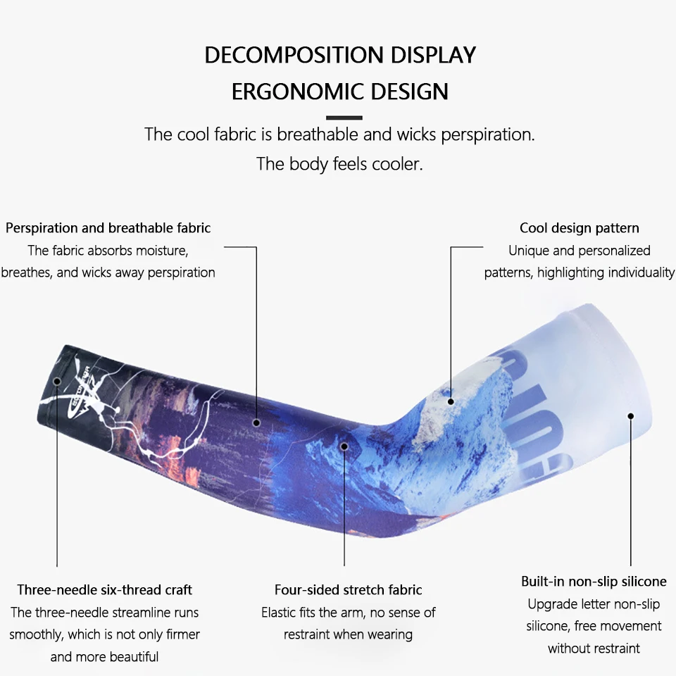 

GOBYGO 1 Pair Sun Protection Sleeves Cool Feeling Breathability Anti-UV Outdoor Sports Cycling Running Fishing Arm Sleeve Unisex