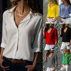 Блузка Женская Базовая на пуговицах, однотонная шифоновая рубашка с длинным рукавом, приталенная одежда, белая размера плюс, осень 2020