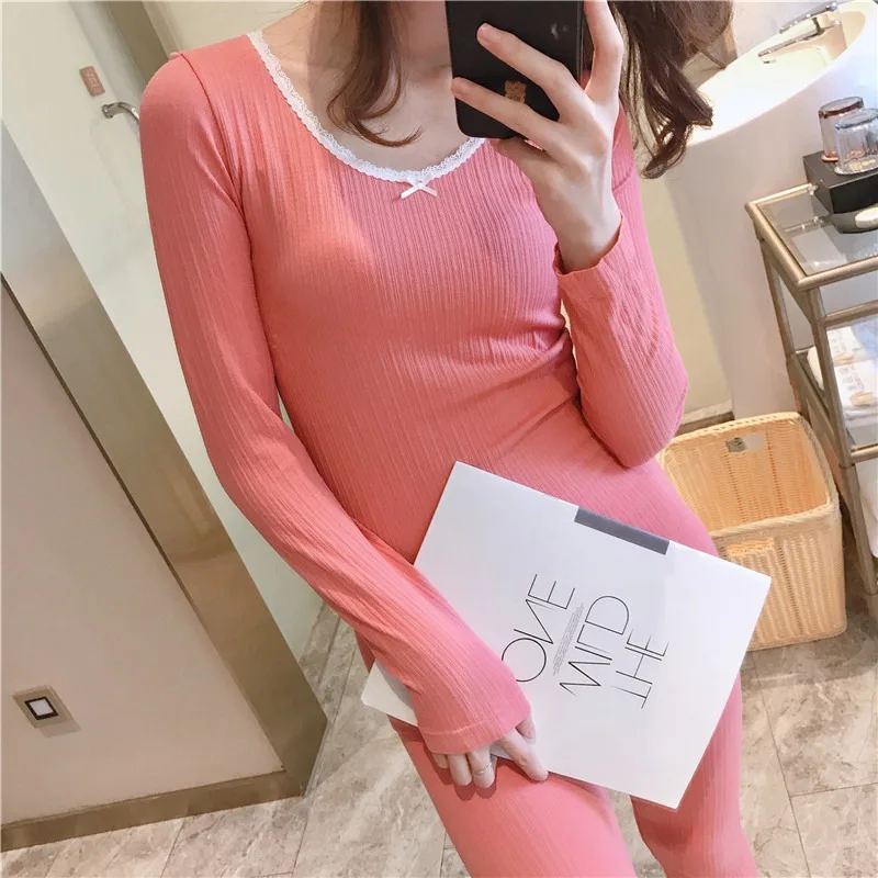 

2020 Autumn Winter Long Sleeve Thermal Cotton Body Shaper Underwear Sets Women Warm Long Johns Pajama Sleepwear Bodysuit Clothes