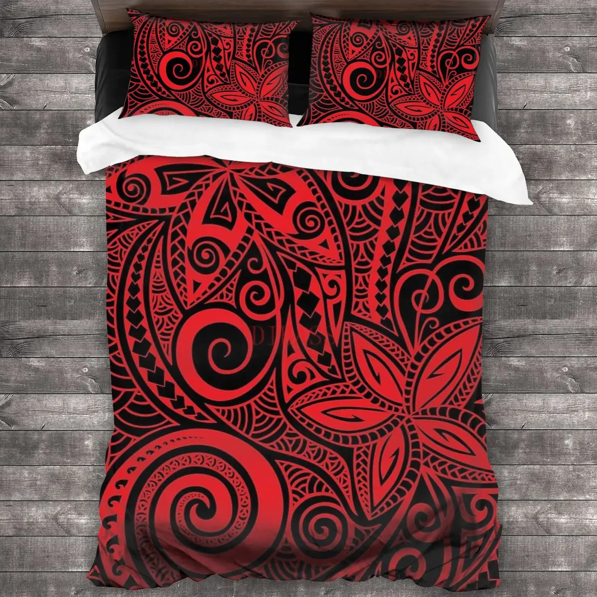 

Красный, черный, полинезийский цветочный дизайн, мягкая искусственная кожа с 2 наволочками, пододеяльник на молнии