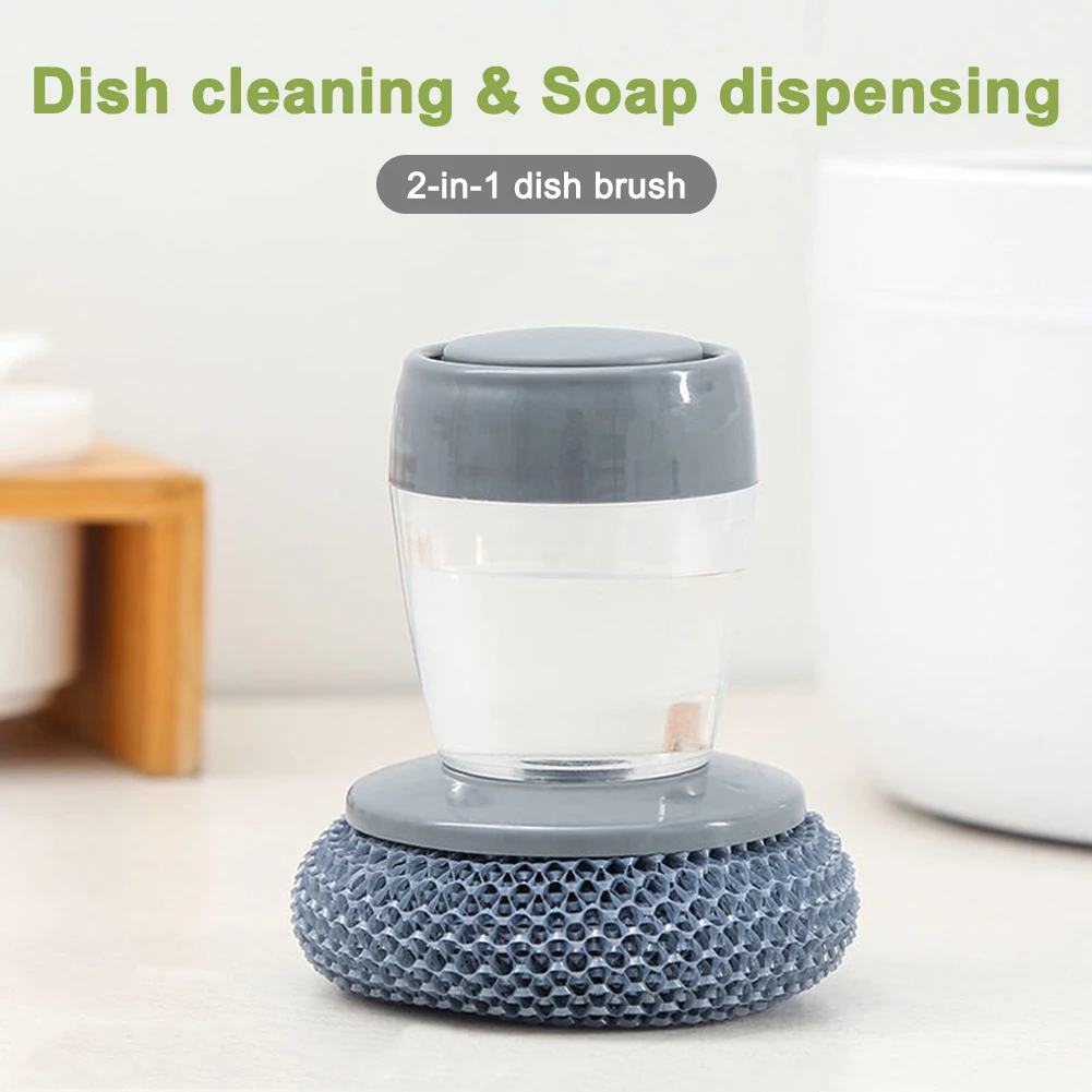 

Kitchen Soap Dispensing Palm Brush Built-in Liquid Storage Tank Kitchen Dishwashing Pot Brush Household Cleaning Tools