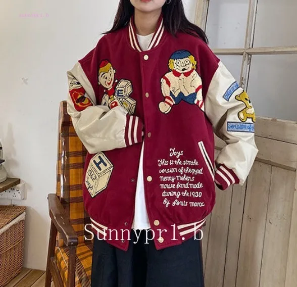 

Autumn Winter Women American Bear Retro Baseball Jacket Coat