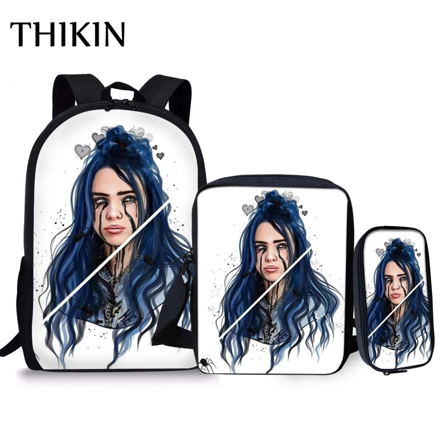 Женский рюкзак THIKIN Rapper Billie Eilish для девочек-подростков, школьная сумка в стиле хип-хоп для женщин, вместительная сумка для путешествий, Студенческая сумка Mochila - Цвет: As picture