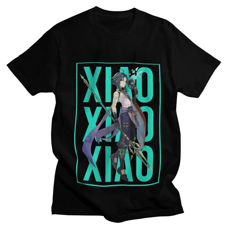 

Мужская футболка Xiao Genshin Impact, Предварительно сжатая хлопковая футболка, футболки с японским аниме принтом, футболки с коротким рукавом, нови...