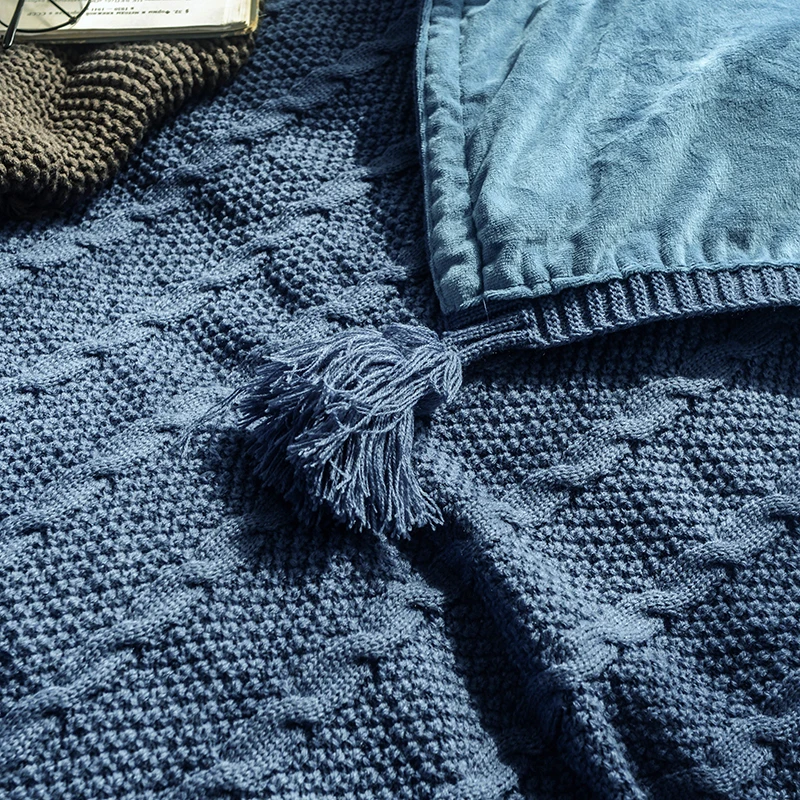 

Handwork Knitted Durable Duvet cove set Blue Reversible Ultra Warm Soft Bedding set Queen King size with Bed sheet Pillowcase