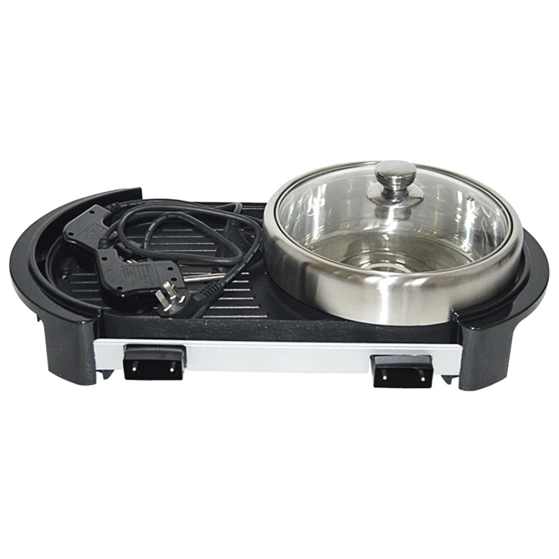 Электрическая антипригарная тарелка для барбекю + суповая кастрюля Бездымная