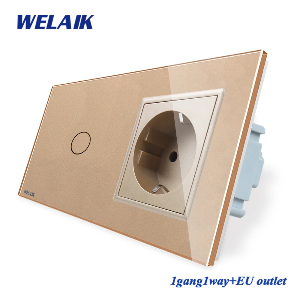 WELAIK 2frame-кристалл стекло-панель настенный выключатель ЕС сенсорный выключатель-экран ЕС настенная розетка 1ганг-1way AC250V A29118ECW/B