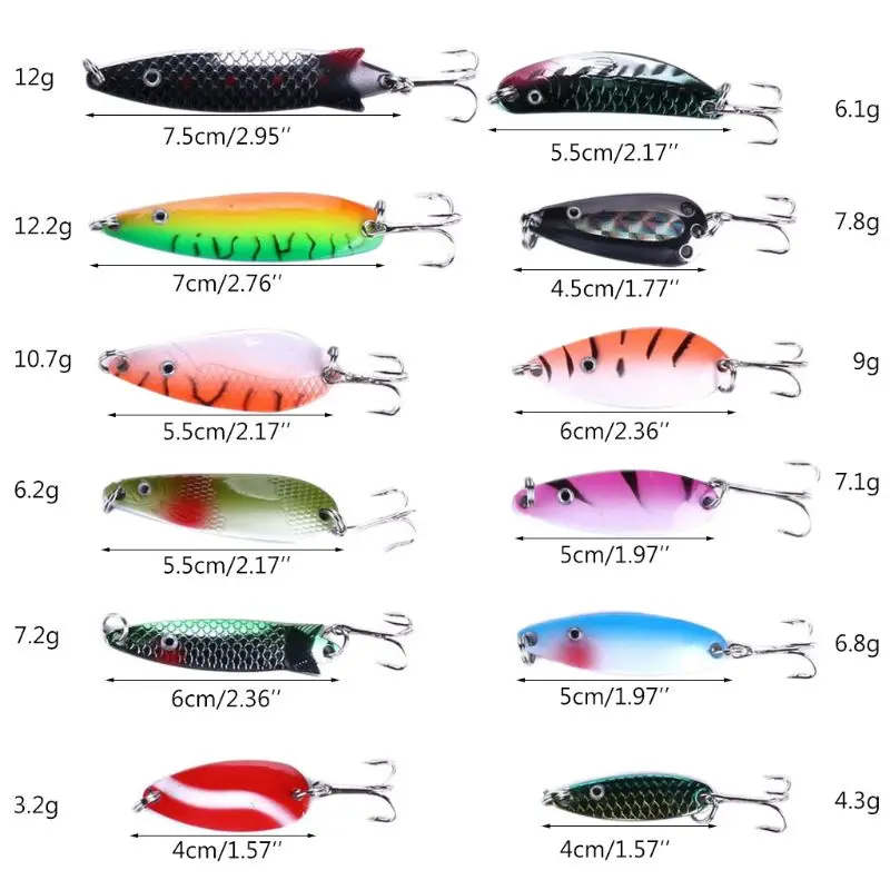 

12pcs/set Metal Spoon VIB Fishing Lure Shads Wobblers Jig Spinner Hard Bait