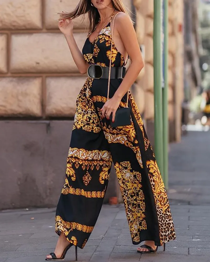 

MKD LUFI шарф с принтом Холтер с открытой спиной галстук сзади комбинезон