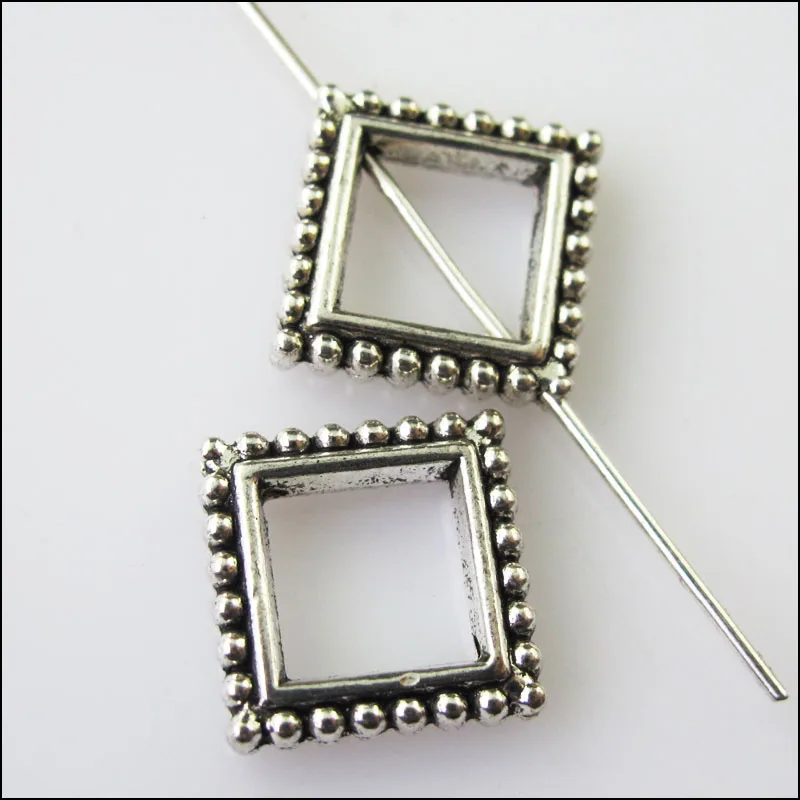 

20 New Square Circle Frame Charms Tibetan Silver Tone Spacer Beads 13mm