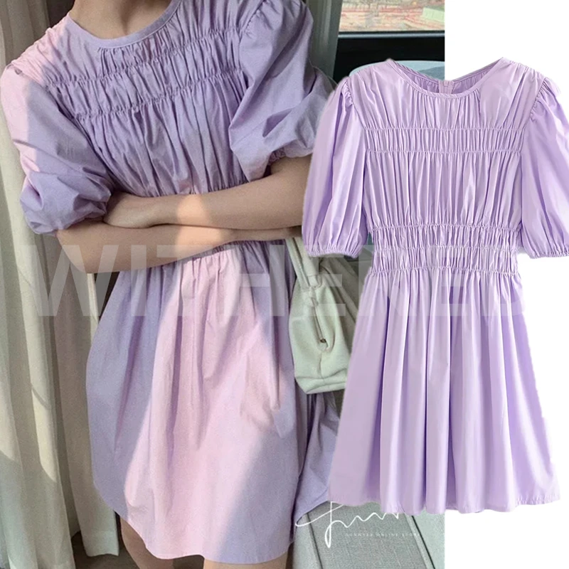 Женское летнее платье ins модное плиссированное с рукавами фонариками вечерние