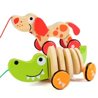 wooden animal puppy crocodile trailer toy cartoon toy car early education toddler game set kid baby cute intelligence gifts