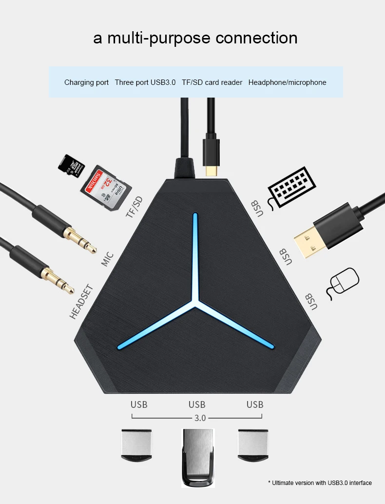 Мульти USB 3,0 концентратор USB разветвитель устройство для чтения карт SD TF с микрофоном Интерфейс высокая скорость 6 портов концентратор для ПК Компьютерные аксессуары