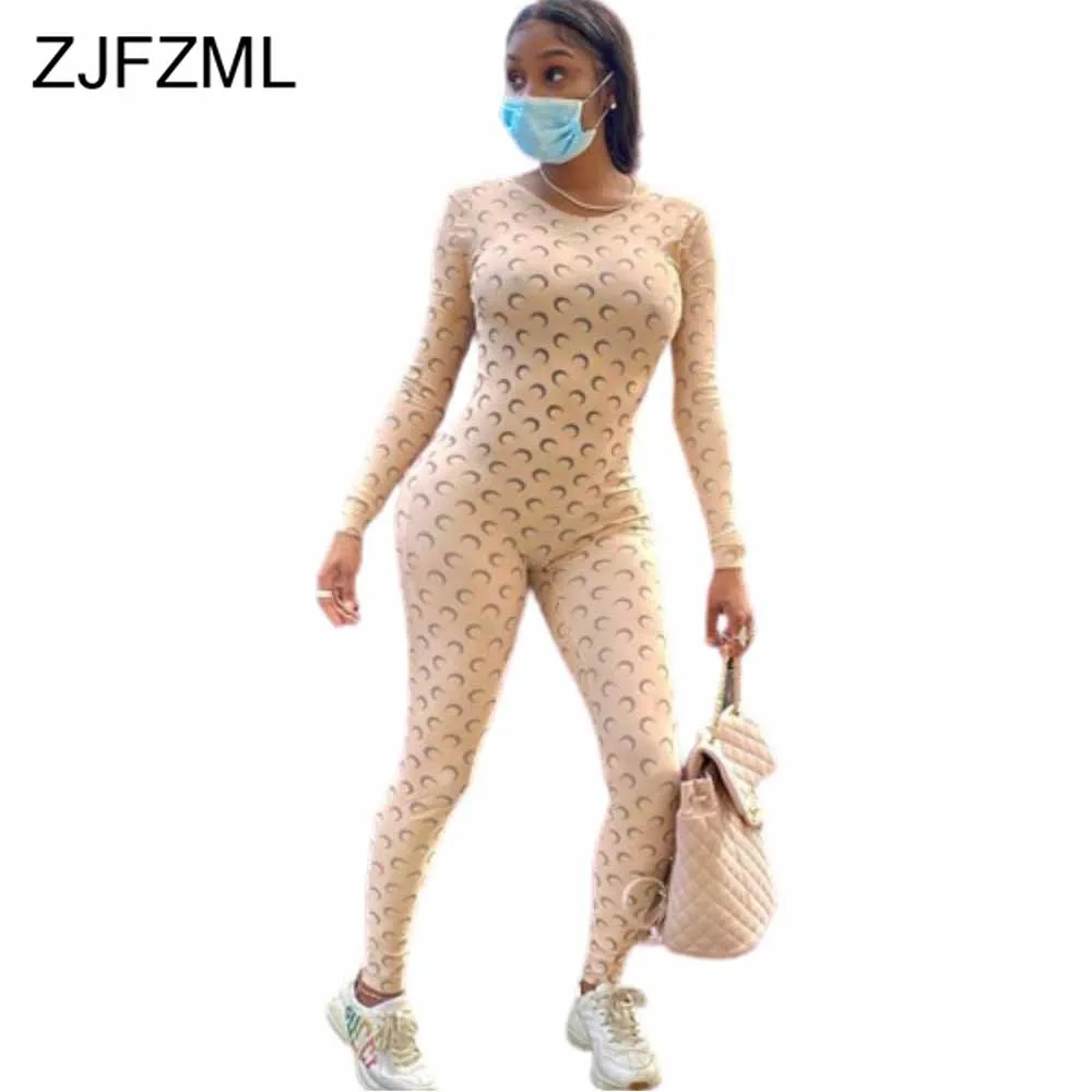 

Plus Size Good Stretchy Print Skinny Overall Women Long Sleeve High Waist One Piece Jumpsuit Moto Biker Elastic Fitness Playsuit