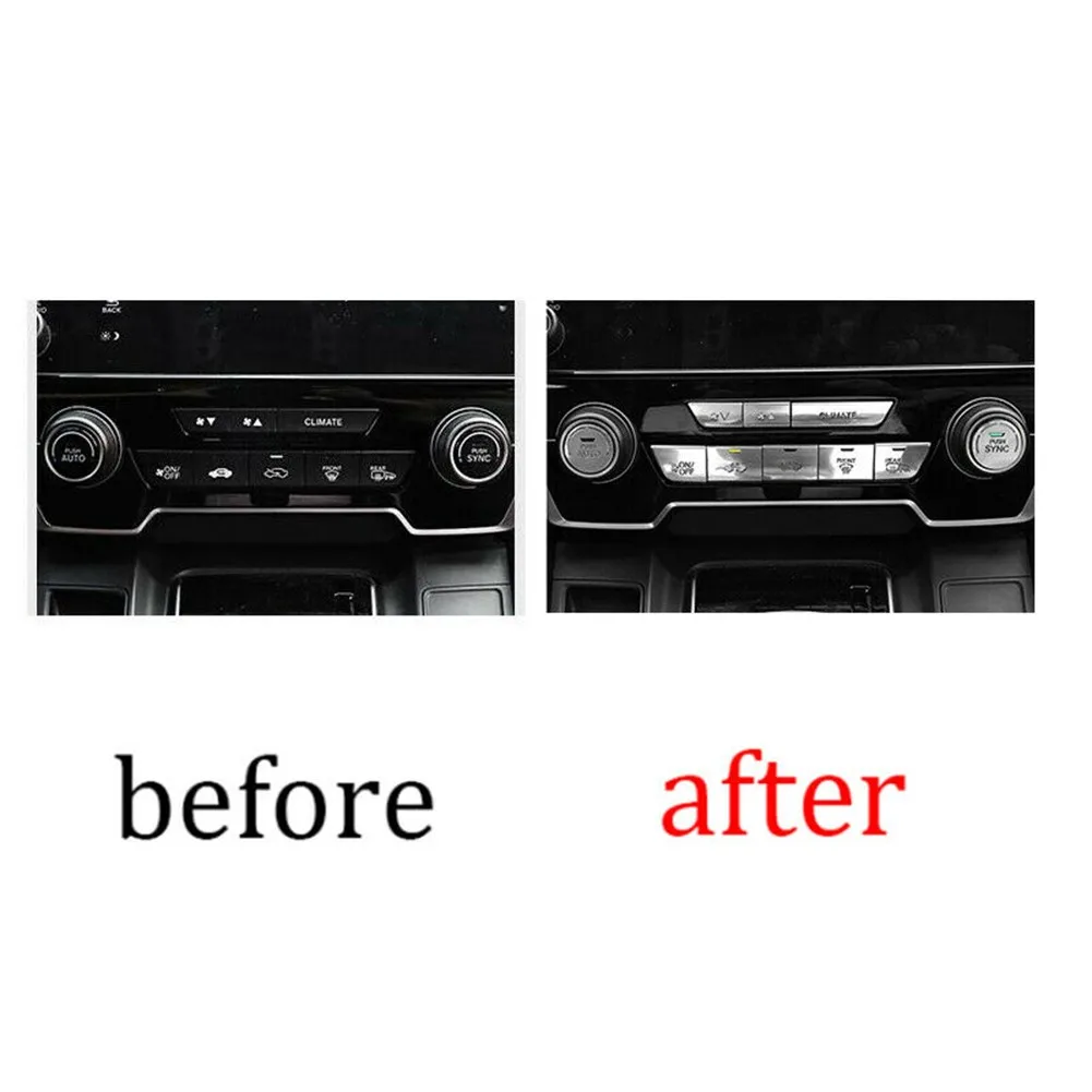 

1 Set Button Cover Trim For Honda CR-V CRV 2017-21 Silver Aluminum Central Console AC CD Button Sticker Car Accessories