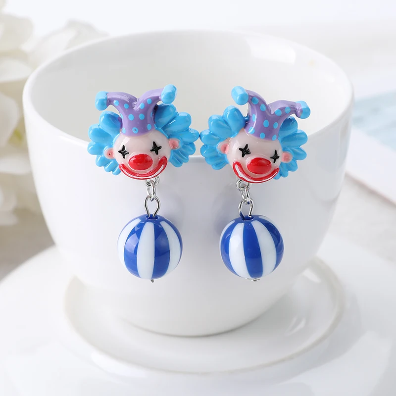 

1Pair Cute Stud Earrings Circus Clown With Watermelon Beads Charms Fashion Cartoon Jewelry