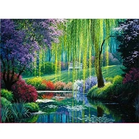 motorc 5d diamond painting full round drill willow stream diy embroidery cross stitch picture home decor