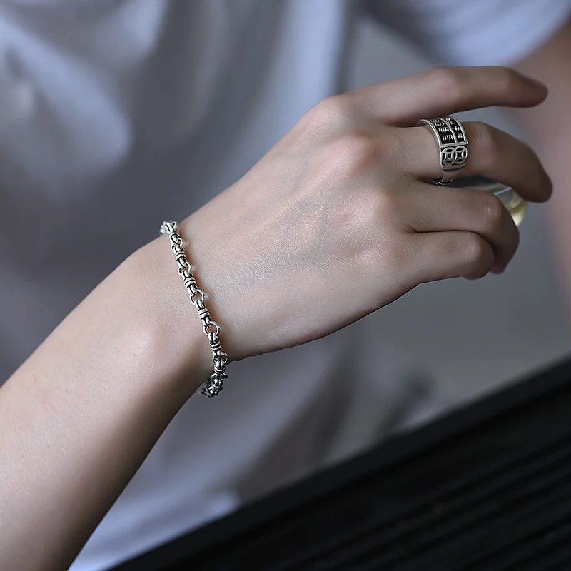 ZABRA 925 стерлингового серебра винтажный браслет Rolo для мужчин и женщин Таиланд