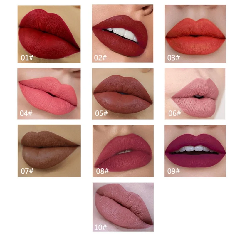 10 цветов Матовая тумана помада с длительным эффектом увлажнения Губная макияж