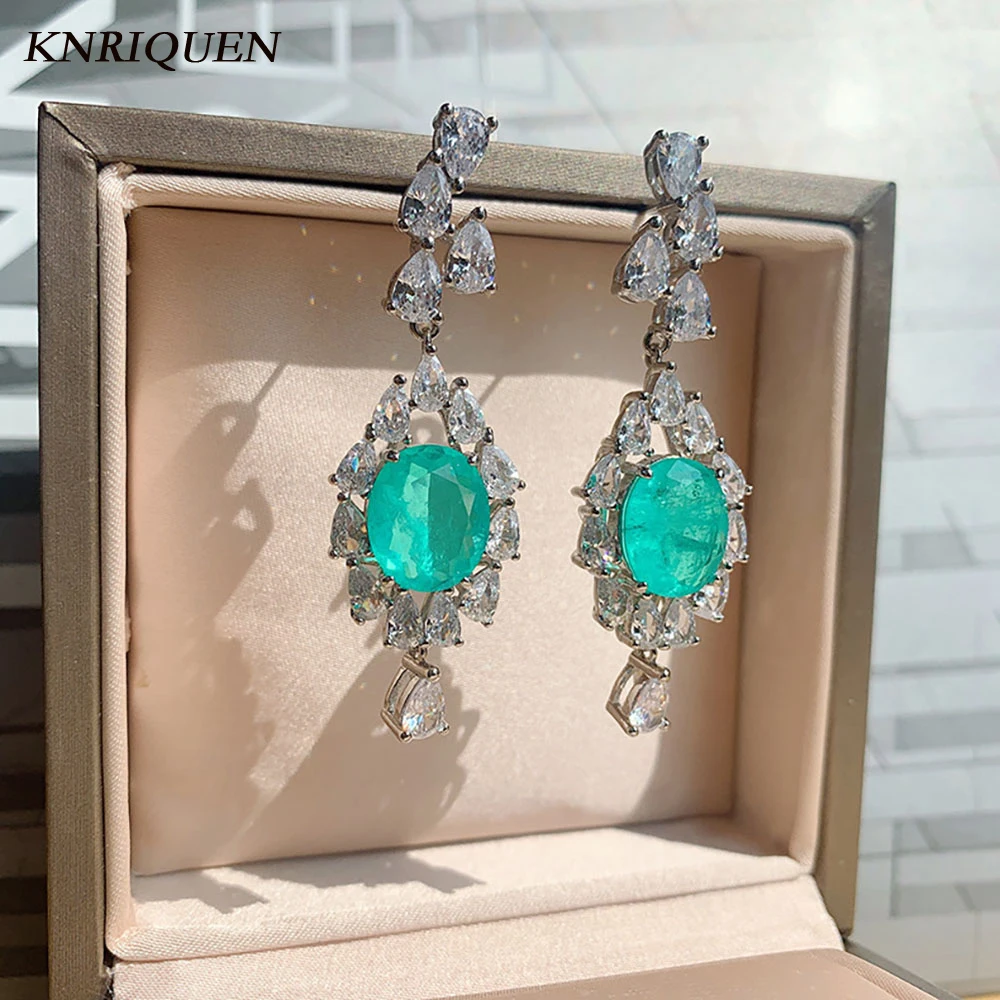 

2021 Charms 925 Sterling SIlver 10*12mm Paraiba Tourmaline Emerald Ruby Lab Diamond Drop Earring Wedding Fine Jewelry for Women