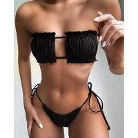 2021 pleated swimsuit female swimwear women mini thong bikini set bather swimming beachwear for bathing suit