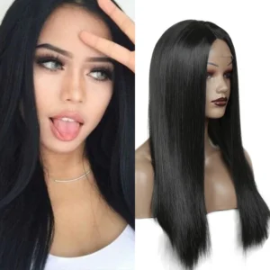 Black Lace Wig Long Straight Black Wig For Women Heat Resistant Synthetic Hair Middle Parting Natural Looking HeyMidea Black Lace Wig Long Straight Black Wig For Women Heat Resistant Synthetic Hair Middle Parting Natural Looking HeyMidea