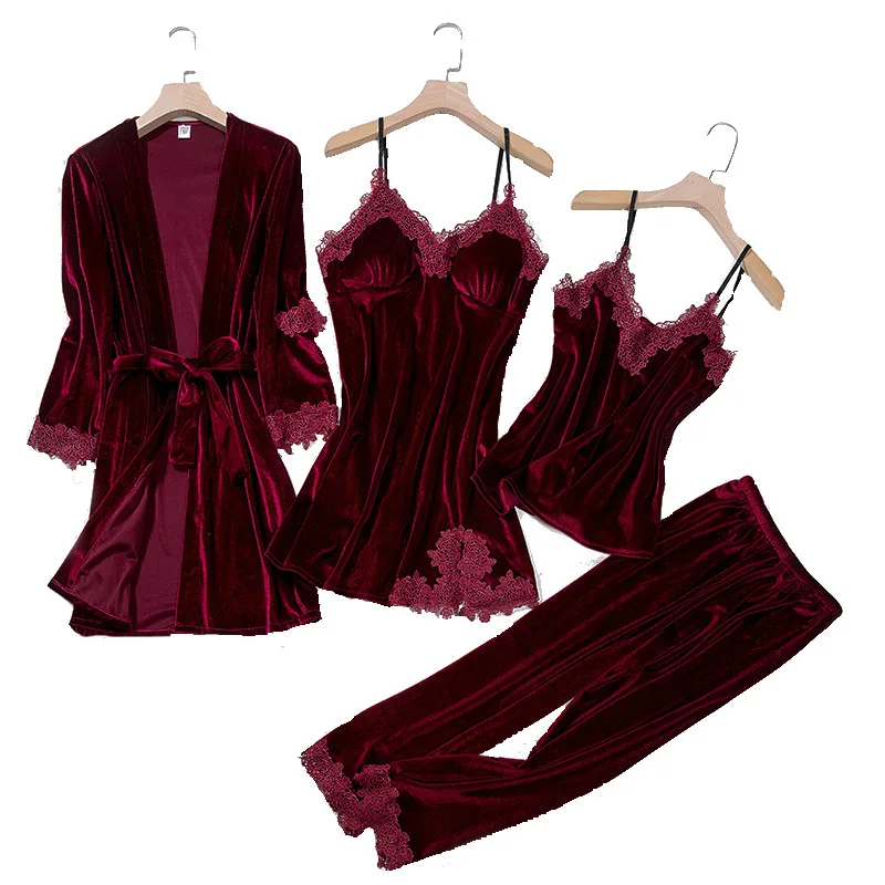 

Spring Summer Night Dress Velvet Robe Sleepwear Sexy Robe Women Clothing Sleepwear Lace Cardigan Lingerie Set Traje Conjuntos