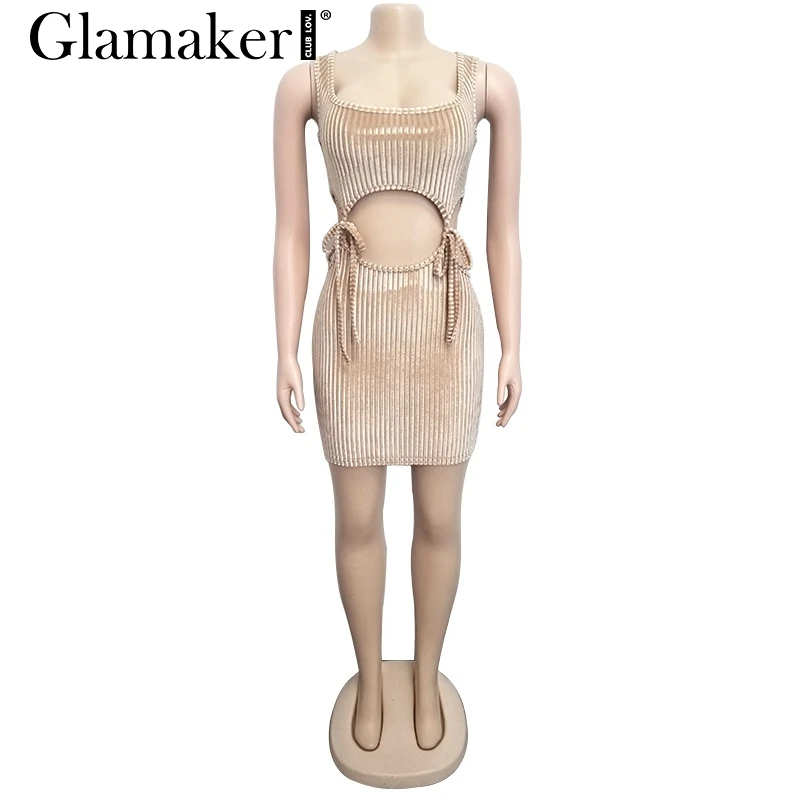 Glamaker черное сексуальное мини короткое зимнее платье женские вечерние Клубные Элегантные платья budycon Осенняя бандажная повязка женское платье - Цвет: Бежевый