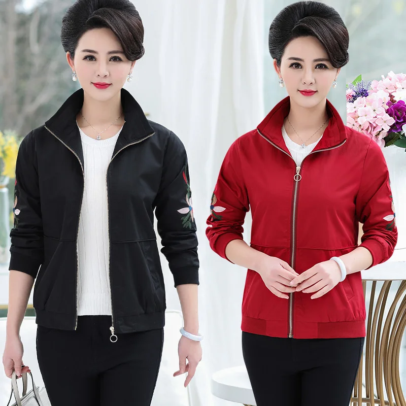 

Fashion Women's Coat & Jacket New 2020 Large Size 5XL Embroidered Spring Autumn Outerwear Mom Casual Zipper Short Jackets