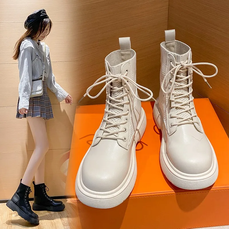 

Women's Boots Autumn Shoes Luxury Designer Round Toe Lolita Low Fashion Mid Calf Mid-Calf Ladies Summer Rubber Rock PU Rome Cot