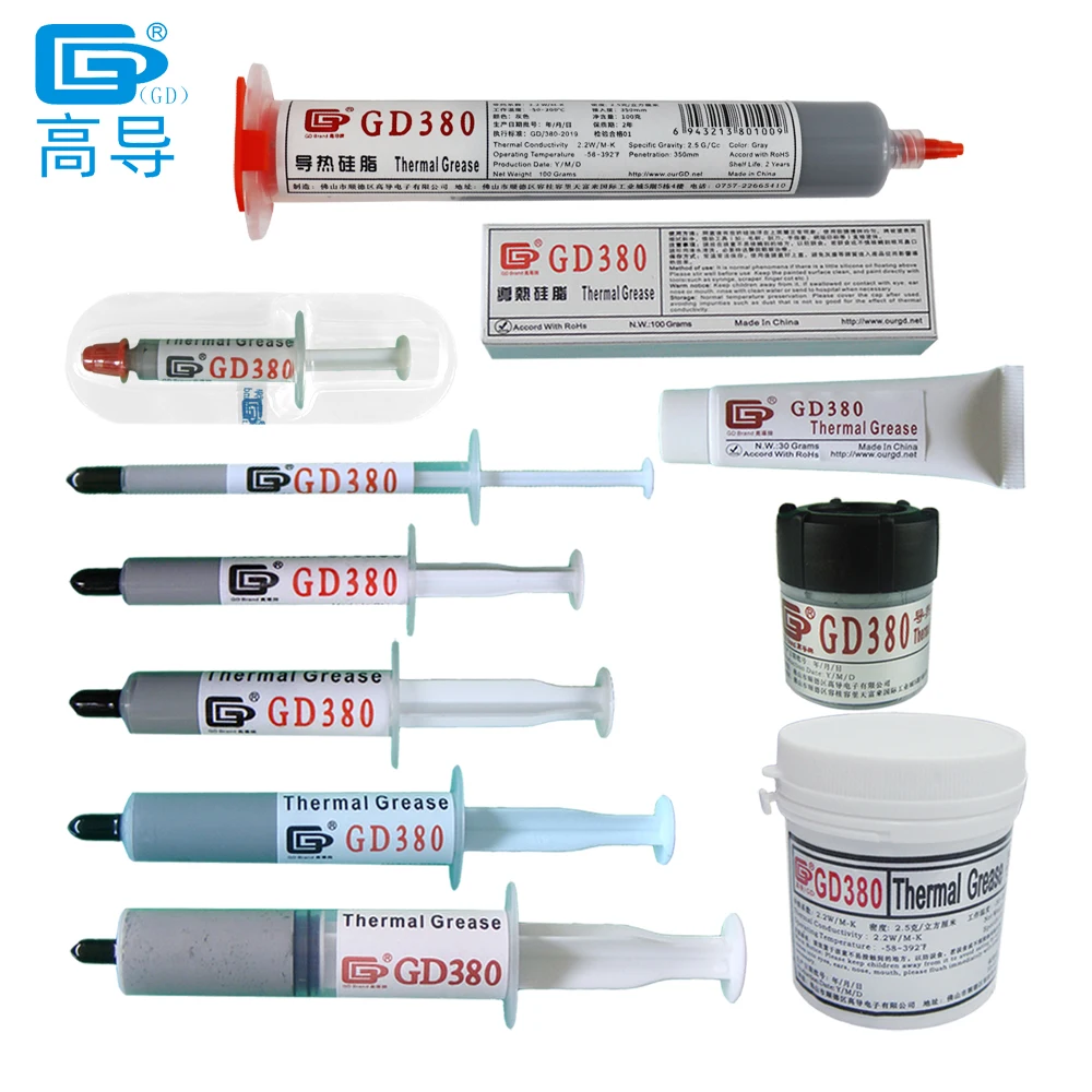 

Net Weight 1/3/7/15/30/100/150 Grams GD380 Thermal Conductive Grease Paste Plaster Heat Sink Compound for CPU CN ST SSY SY HT