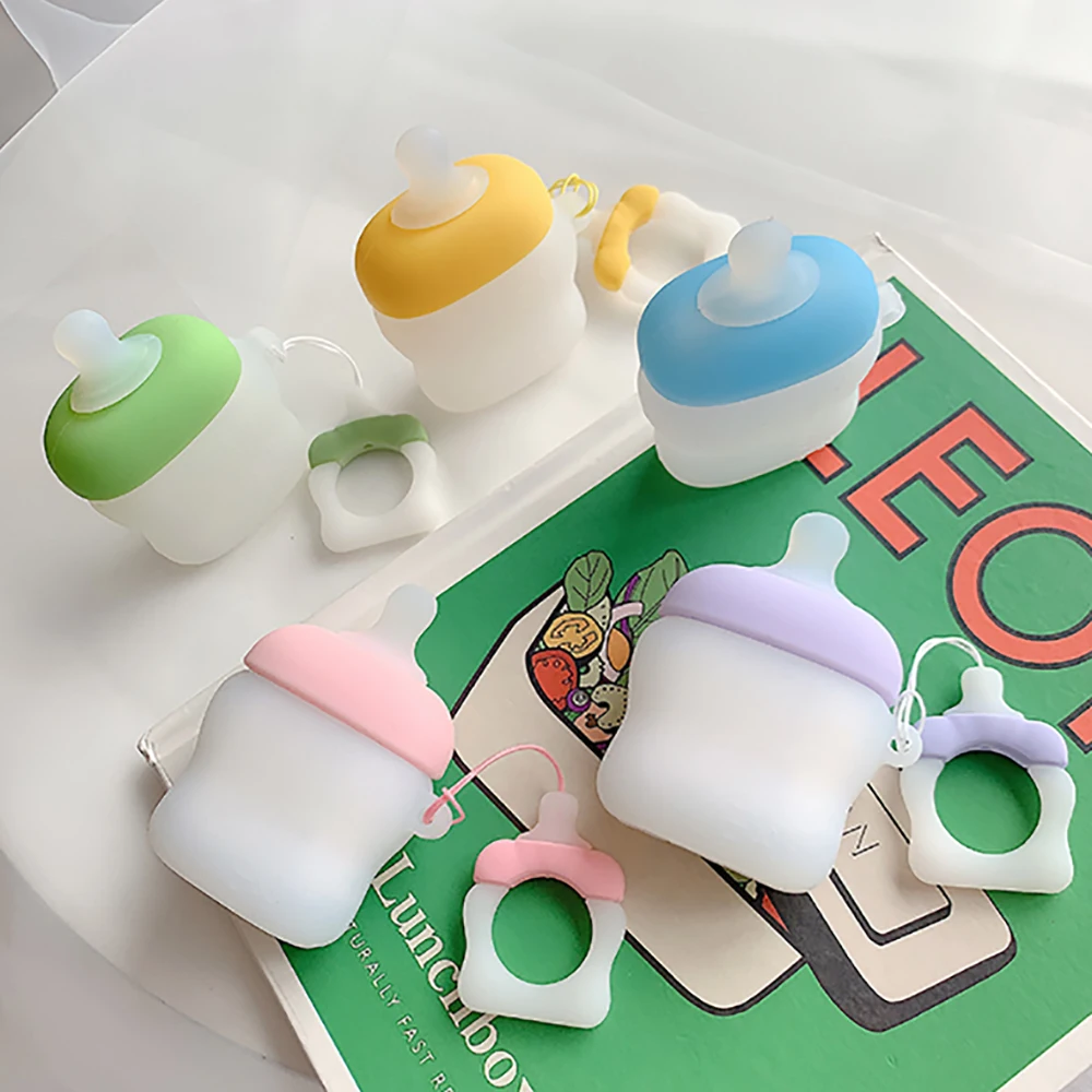 Чехол для AirPods с милым мультяшным 3D покрытием бутылки молока беспроводной чехол