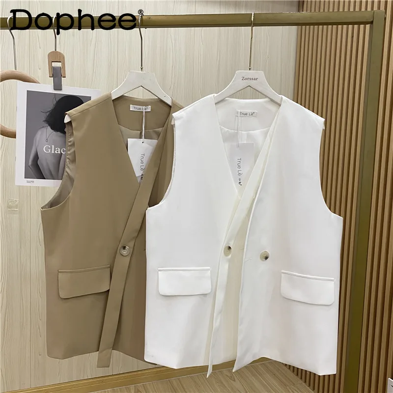 

Sleeveless Suit Vest Coat Women's 2021 Spring New Korean V-neck Button Up Blazer Camisole Jacket Female Loose Waistcoat Vest