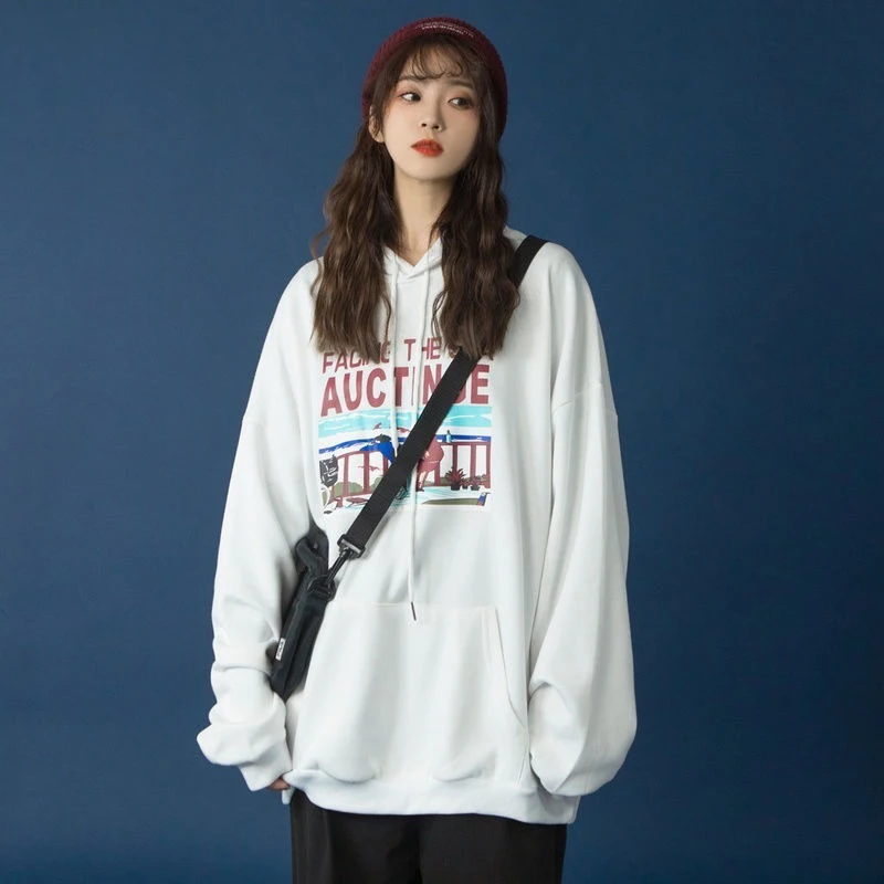 HOUZHOU Women Sweetshirts Pullover Women Streetwear Women Oversized Harajuku Hoodie Korean Fashion Casual Loose Sweatshirt