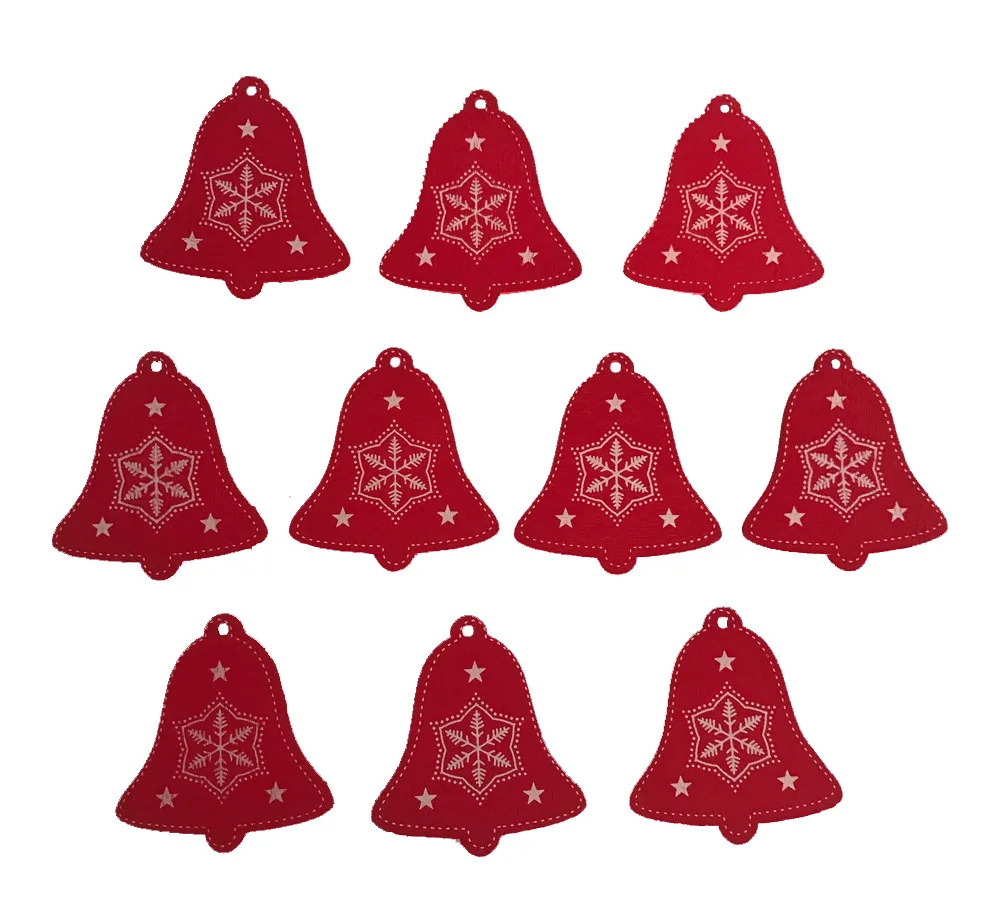 Bell-10PCS 1/10 шт. Рождественская елка украшения Рождество деревянные украшения Рождественские подвесной орнамент украшения дома Noel с утолщённой меховой опушкой - Цвет: Bell-10PCS
