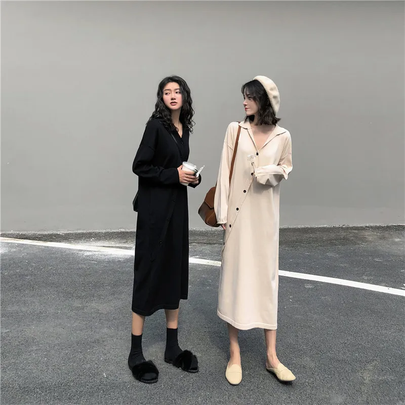Длинное платье свитер осенне зимнее женская одежда 2020 корейское винтажное