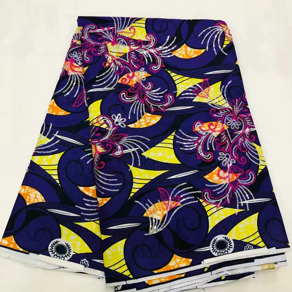 

Latest Sequins African Fabrics 100% Cotton Batiki Wax Prints Kitenge/Pagnes/Kikwembe Embroidered Sequins LSL-3