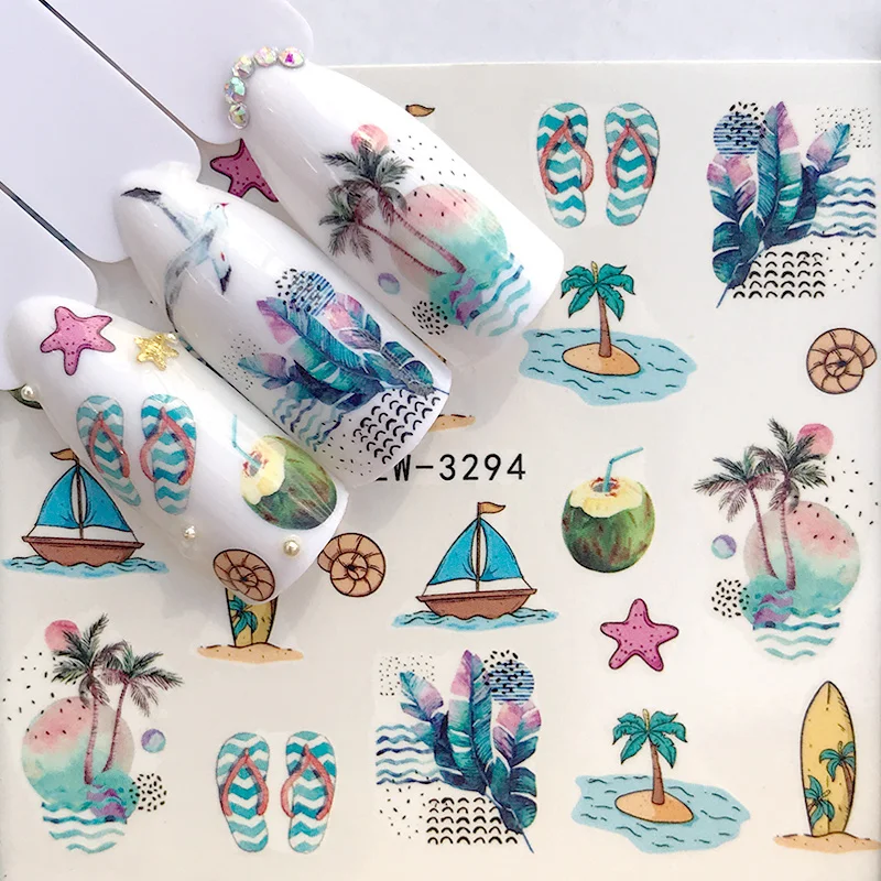 1 Sheet 2023 New Arrival Summer Beach Water Decal Xmas Sticker For Nail Pattern Painting Wrap Paper Foil Tip Tattoo Manicure