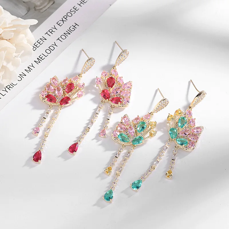 

Colorful Zircon Butterfly Earrings For Women Luxury Copper AAA Cubic Zirconia Drop Iced Out Earring Female Wedding Party Jewelry