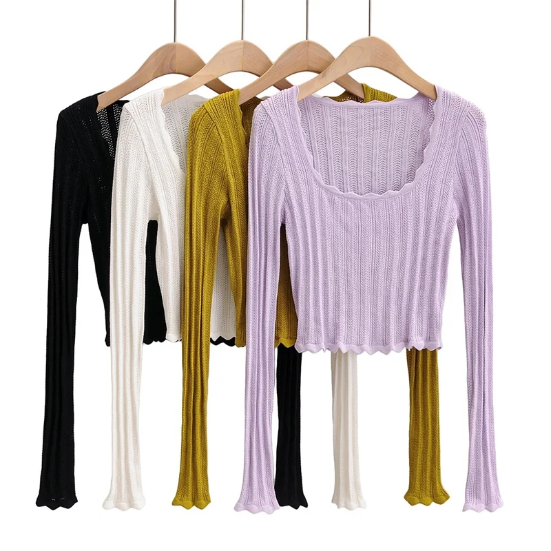 Женский джемпер с глубоким вырезом и открытой строчкой пикантный кроп-топ в