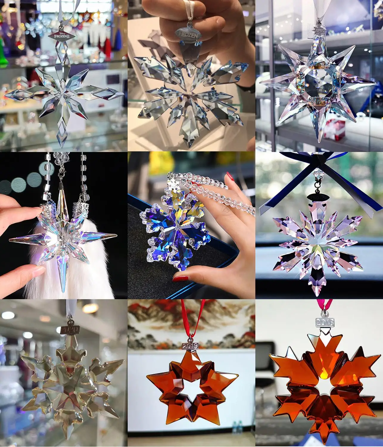 Exquisite Colorful Crystal Snowflakes Car Pendant Charms Ornament Chandelier Sun Catcher Hanging Christmas Decoration Gift