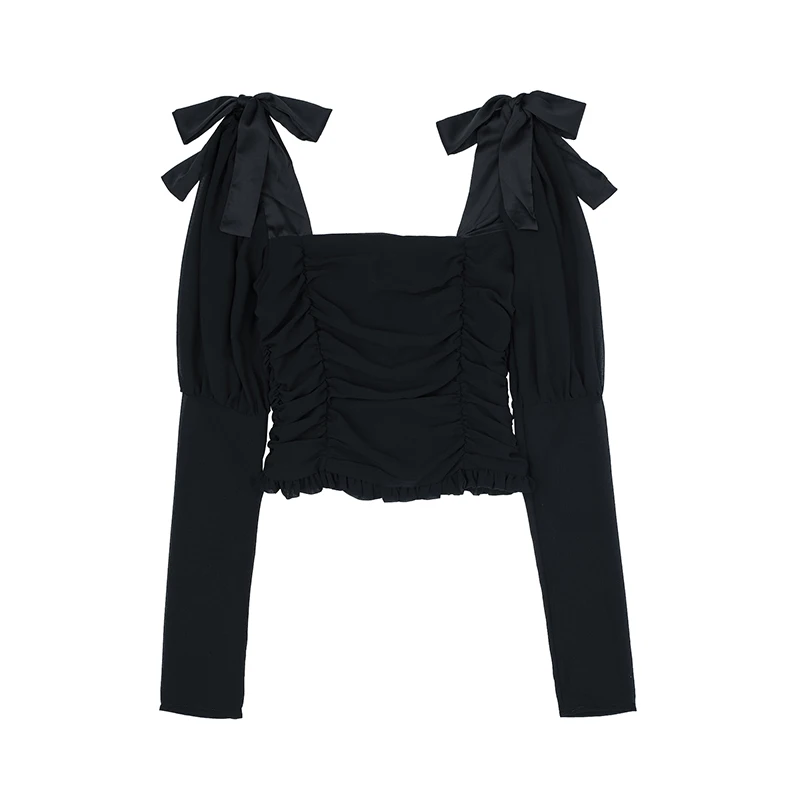 Женская однотонная блузка с длинным рукавом и V-образным вырезом | одежда