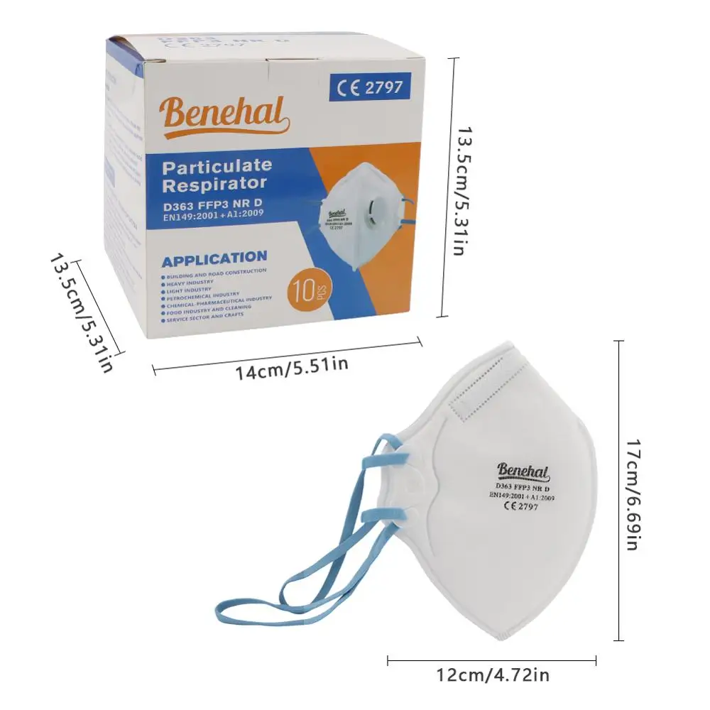 

10-200 PCS Foldable CE Clam-Shaped FFP3 Mask with Breathing Valve EN149 M