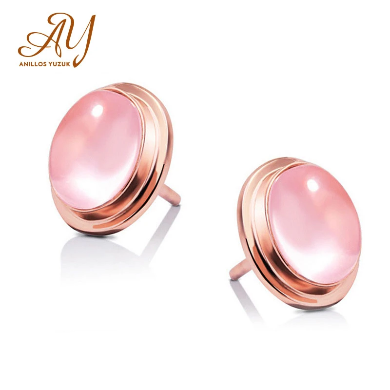 

Anillos Yuzuk Trendy Cute Korean Pink Stone Rose Gold Earrings For Women Pure 925 Sterling Silver Oval Rose Quartz Stud Earring