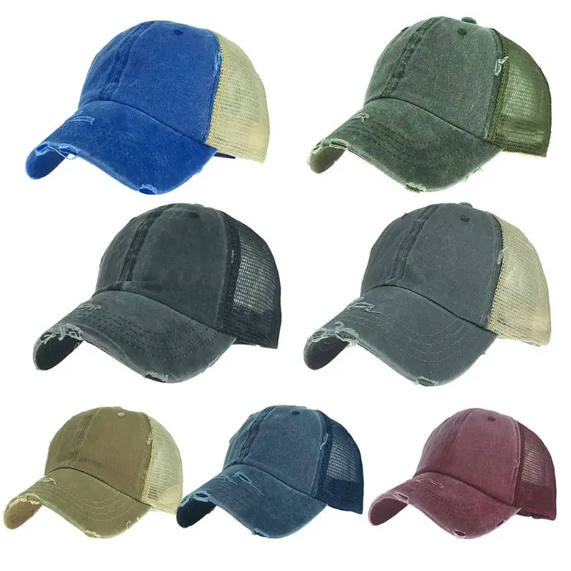 Винтажная потертая бейсболка для мужчин и женщин сетчатая однотонная с