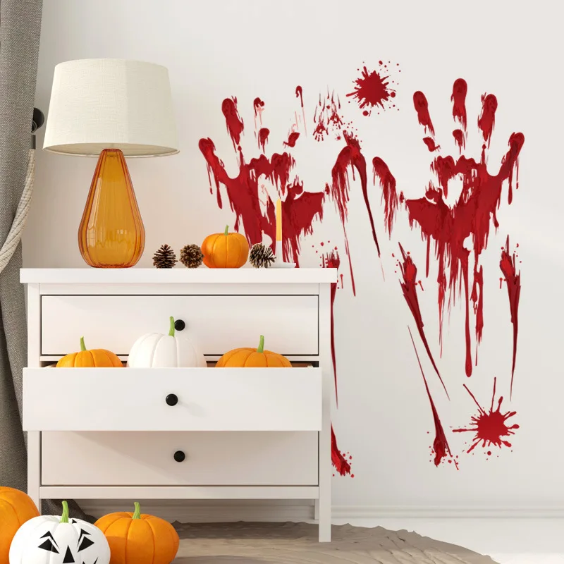 

Halloween Horror Atmosphere Decoration Bloody Hand-footed Bat Haunted House Bar Living Room Window Glass Dress Up Wall Stickers