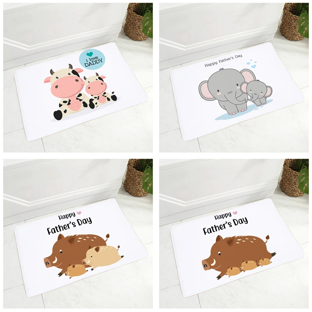 Cartoon Dog Elephant Cow Family Doormat Non-Slip Soft Flannel Carpet Decor Nordic Animal Floor Door Mat for Hallway | Дом и сад