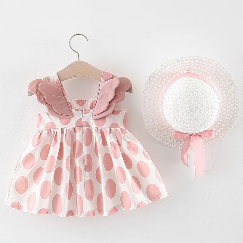 

M.Dian Xi Baby Girls Dresses 2019 Summer Hat 2 Piece Set Children's Clothes Baby Sleeveless Birthday Party Princess Print Dress